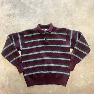 Polo by Ralph Lauren Burgundy and Gray Striped Sweater
